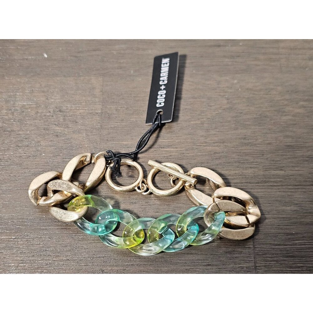 Coco + Carmen Green and Gold Chunky Chain Bracelet